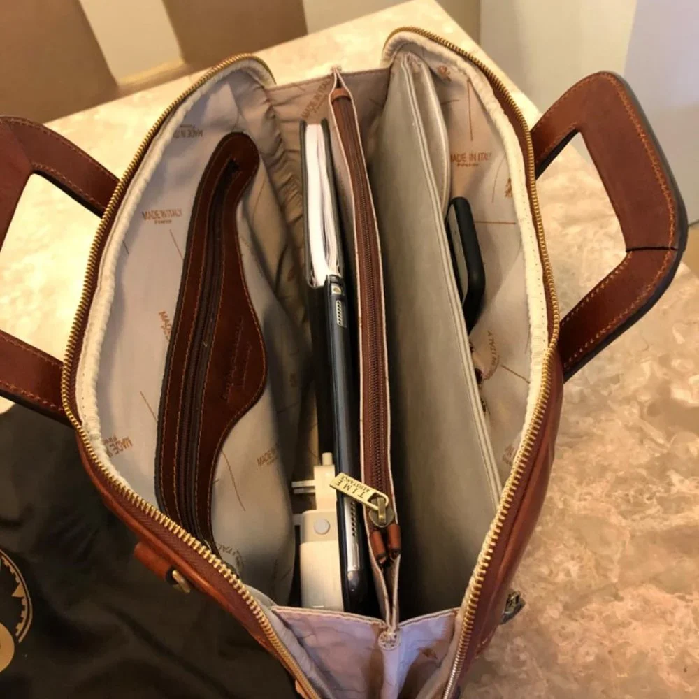 Men's Brown Leather slim Laptop bag 15.7 inch